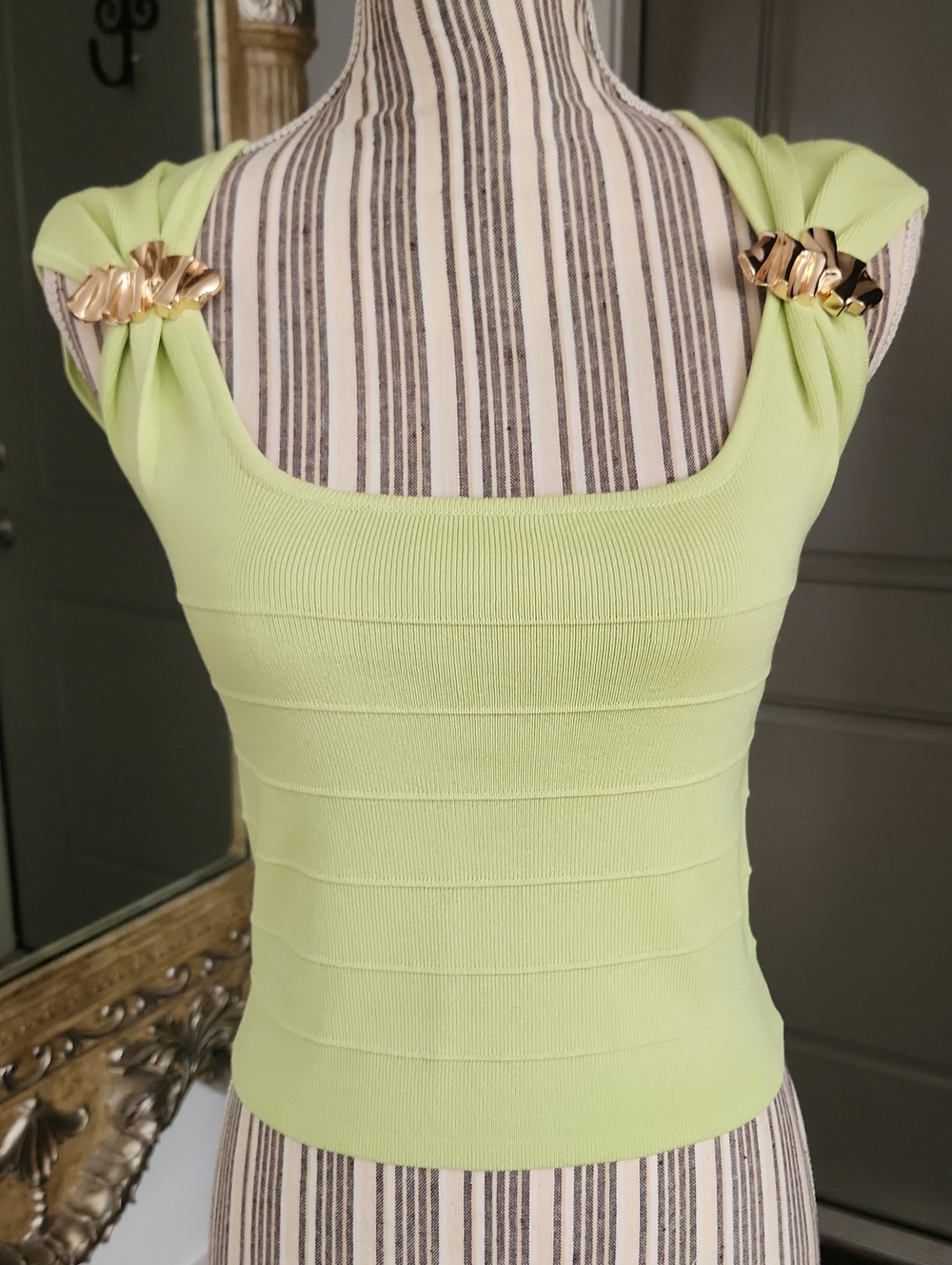 Galita Fashion Sleeveless Lime Green Top with Gold Accent